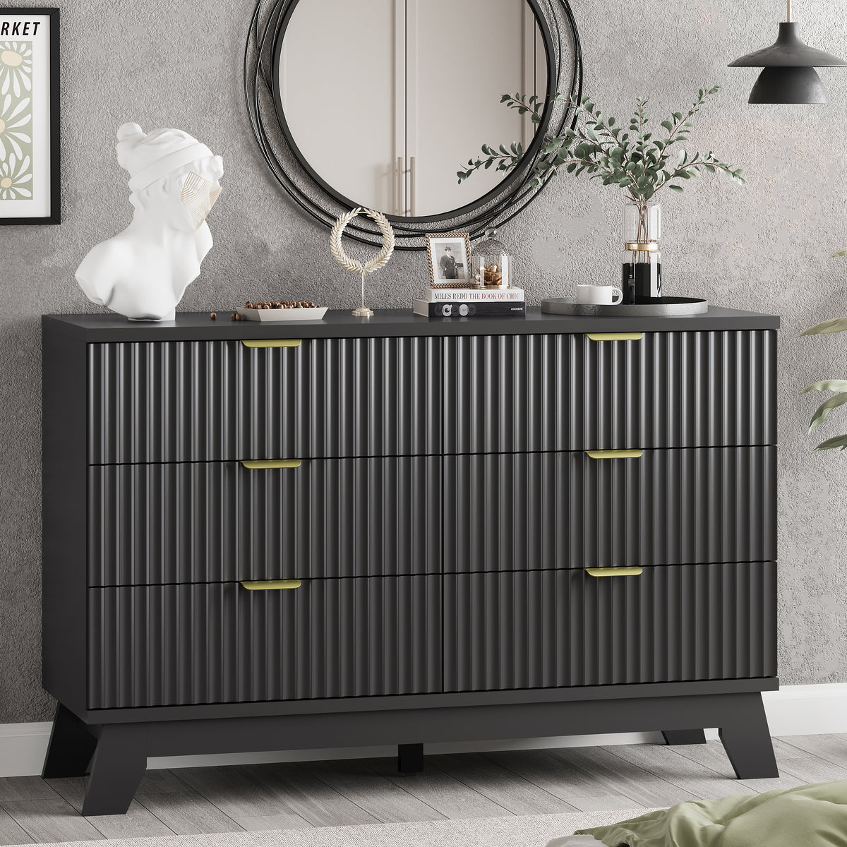 Linear Fluted 6-Drawer Wide Dresser
