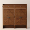 Newport four-door shoe cabinet in Walnut, front view.