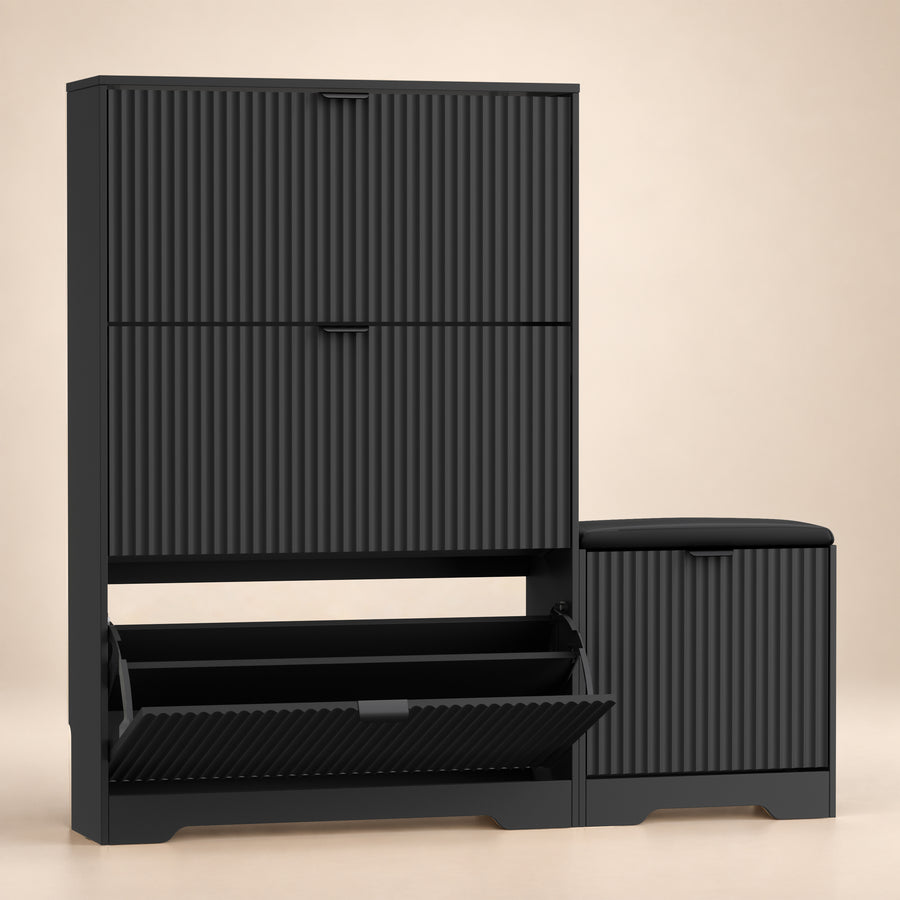 Linea Shoe Cabinet with 3 Flip Drawers & Bench