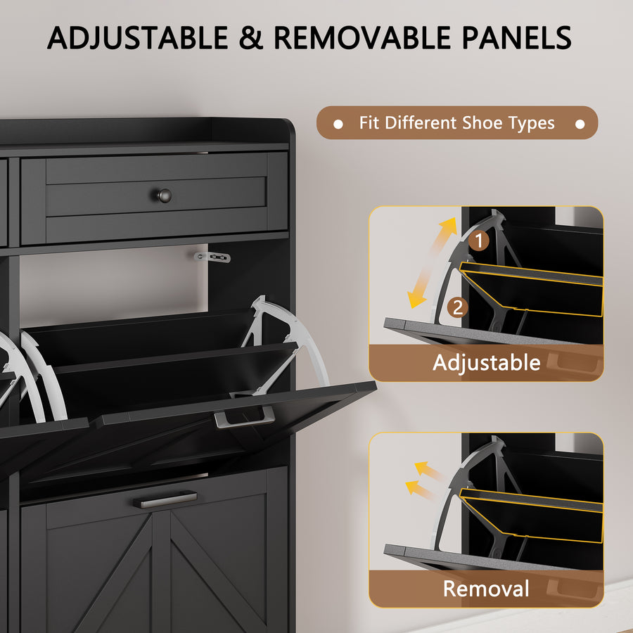 Anymaple Newport Black 4-door shoe cabinet, large capacity shoe organizer cabinet for family footwear