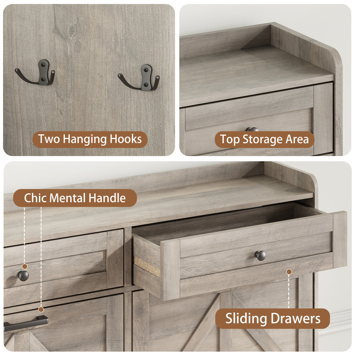Anymaple Newport Gray 4-door shoe cabinet, narrow shoe cabinet styled for hallway foyer or apartment entryway