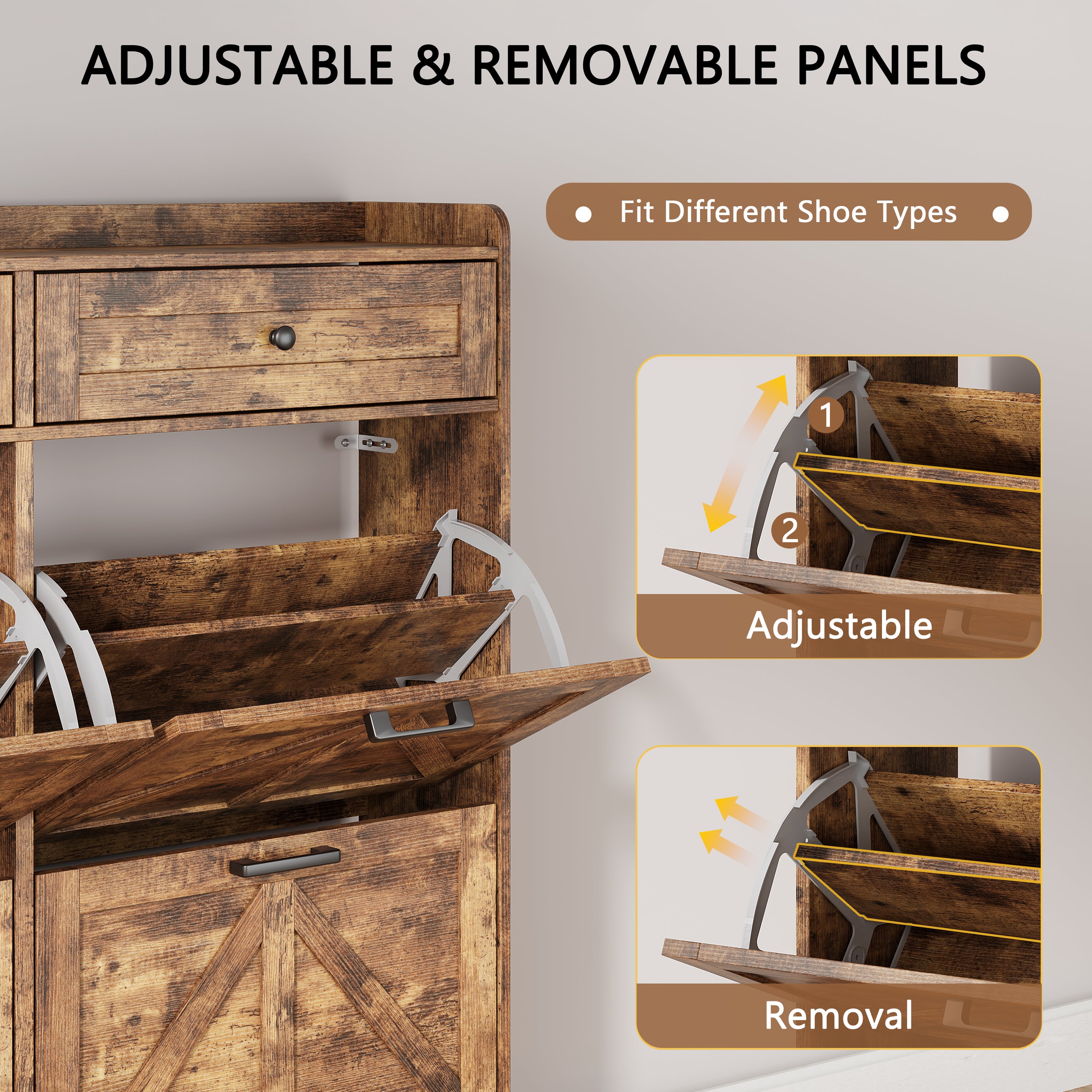 Anymaple Newport Brown 4-door shoe cabinet, large capacity shoe organizer cabinet for family footwear