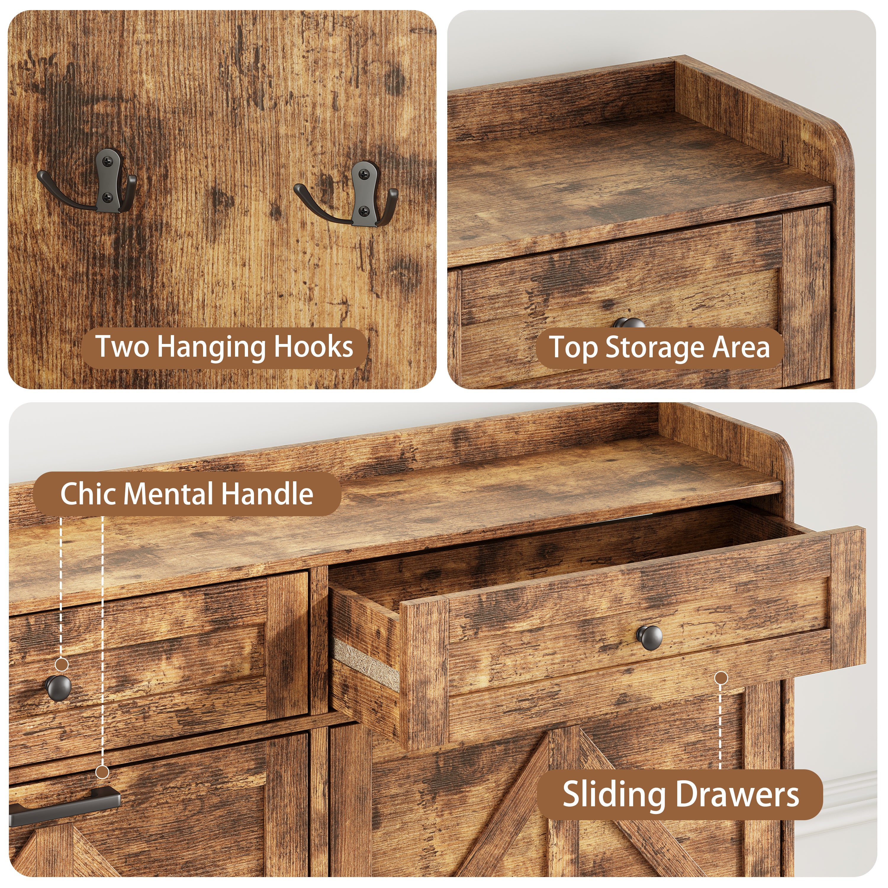 Anymaple Newport Brown 4-door shoe cabinet, top drawers for keys wallets accessories and entryway essentials