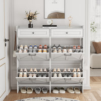 Anymaple Newport White 4-door shoe cabinet, flip drawer storage for sneakers flats sandals and daily shoes