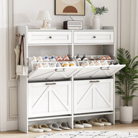 Anymaple Newport White 4-door shoe cabinet, large capacity shoe organizer cabinet for family footwear