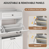 Anymaple Newport White 4-door shoe cabinet, top drawers for keys wallets accessories and entryway essentials