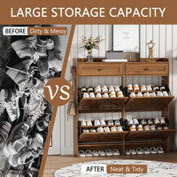 Anymaple Newport Walnut 4-door shoe cabinet, flip drawer storage for sneakers flats sandals and daily shoes