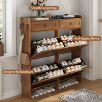 Anymaple Newport Walnut 4-door shoe cabinet, hidden shoe storage that keeps footwear out of sight and reduces clutter