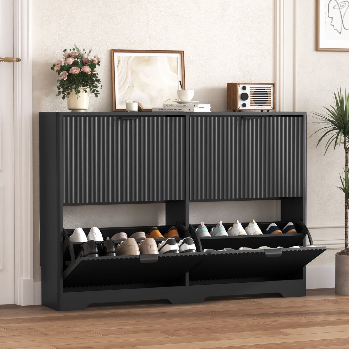 Linea Shoe Cabinet with 4 Flip Drawer