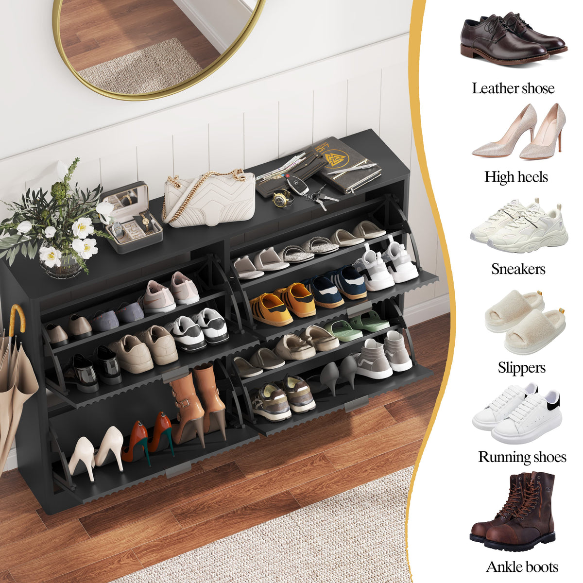 Linea Shoe Cabinet with 4 Flip Drawer