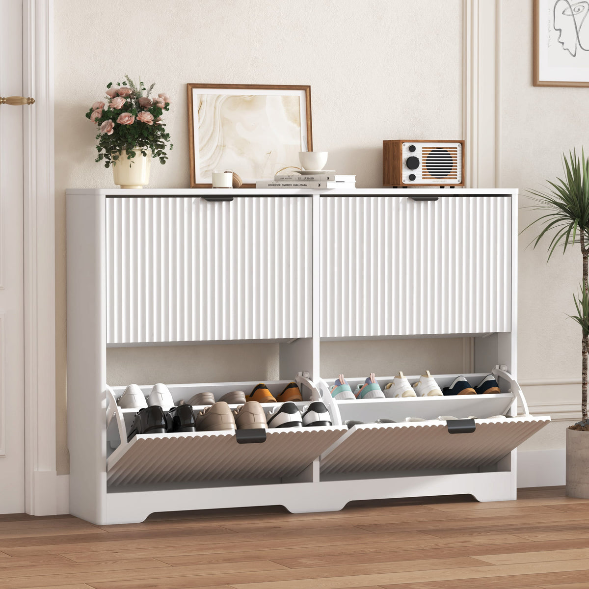 Linea Shoe Cabinet with 4 Flip Drawer