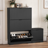 Linea Shoes Cabinet with 3 Flip Drawers & Bench