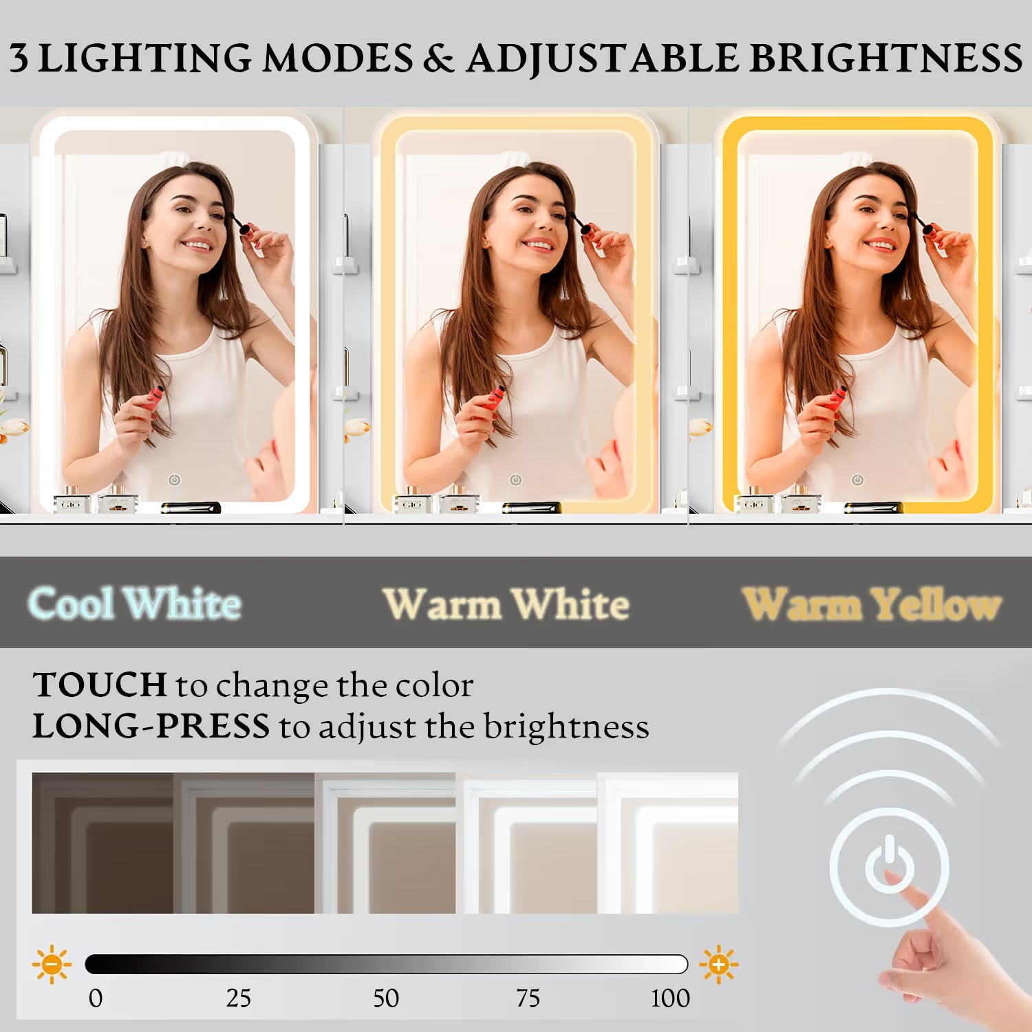 Anymaple Aurelia White vanity desk with HD lighted mirror, 3 lighting modes and adjustable brightness