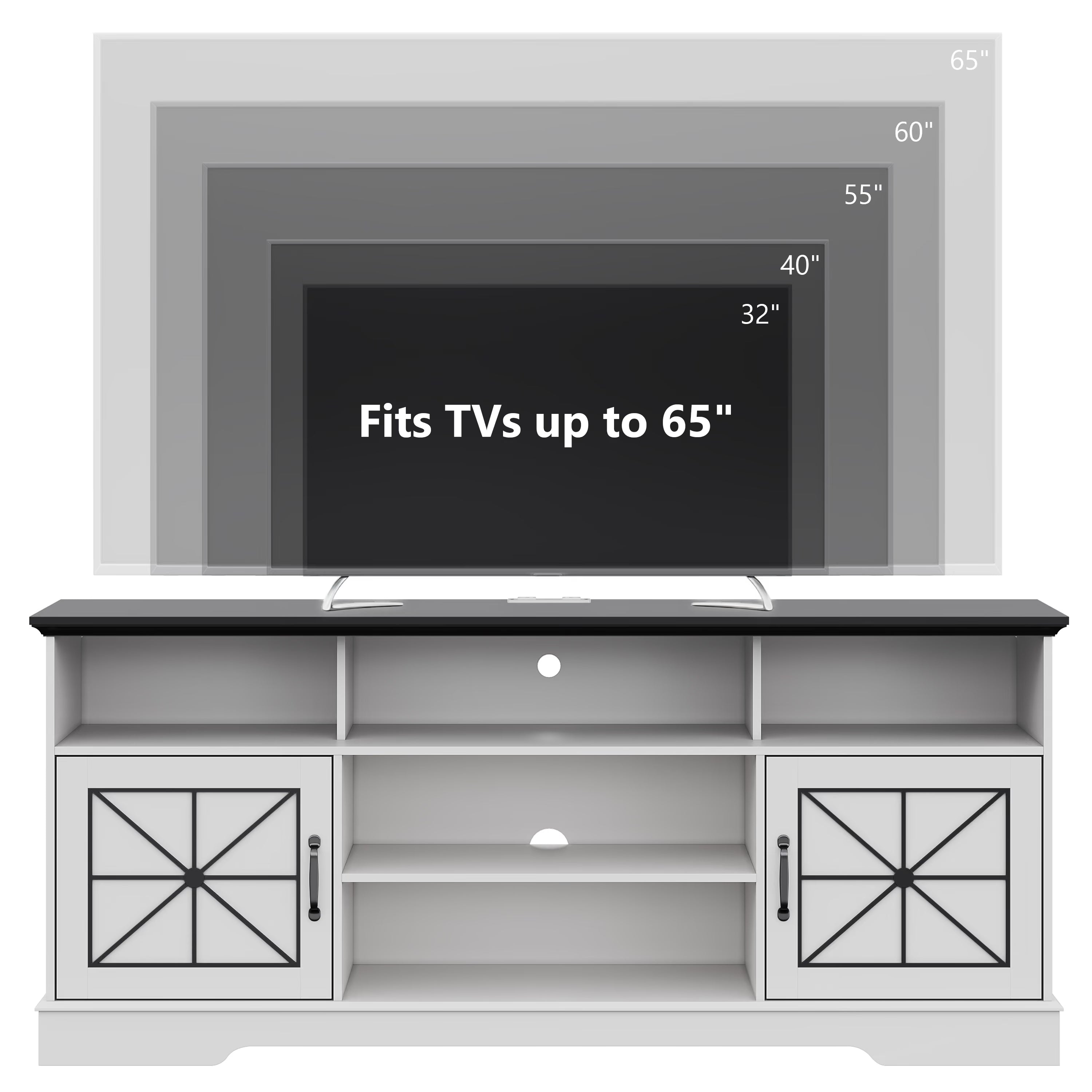 Anymaple White farmhouse TV stand with LED, farmhouse entertainment center for 55 60 and 65 inch TVs