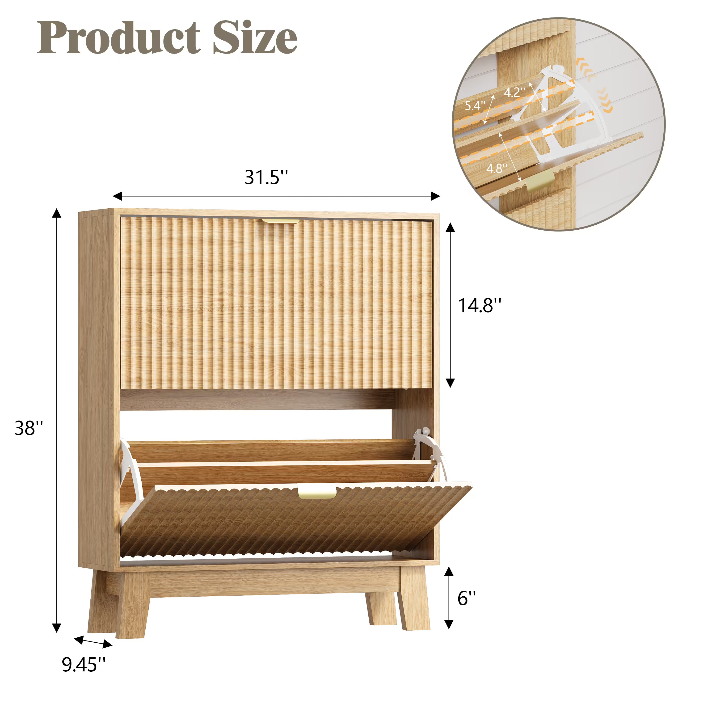 HLG136 Linea Anymaple oak narrow shoe cabinet dimensions, 31.5 inch wide and 9.45 inch deep entryway storage