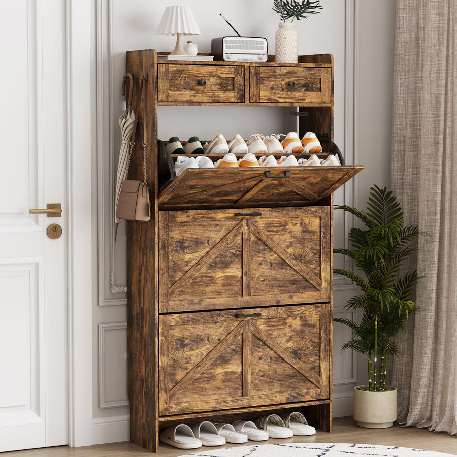 Anymaple Newport Burnt Oak 3-drawer shoe cabinet for entryway shoe storage