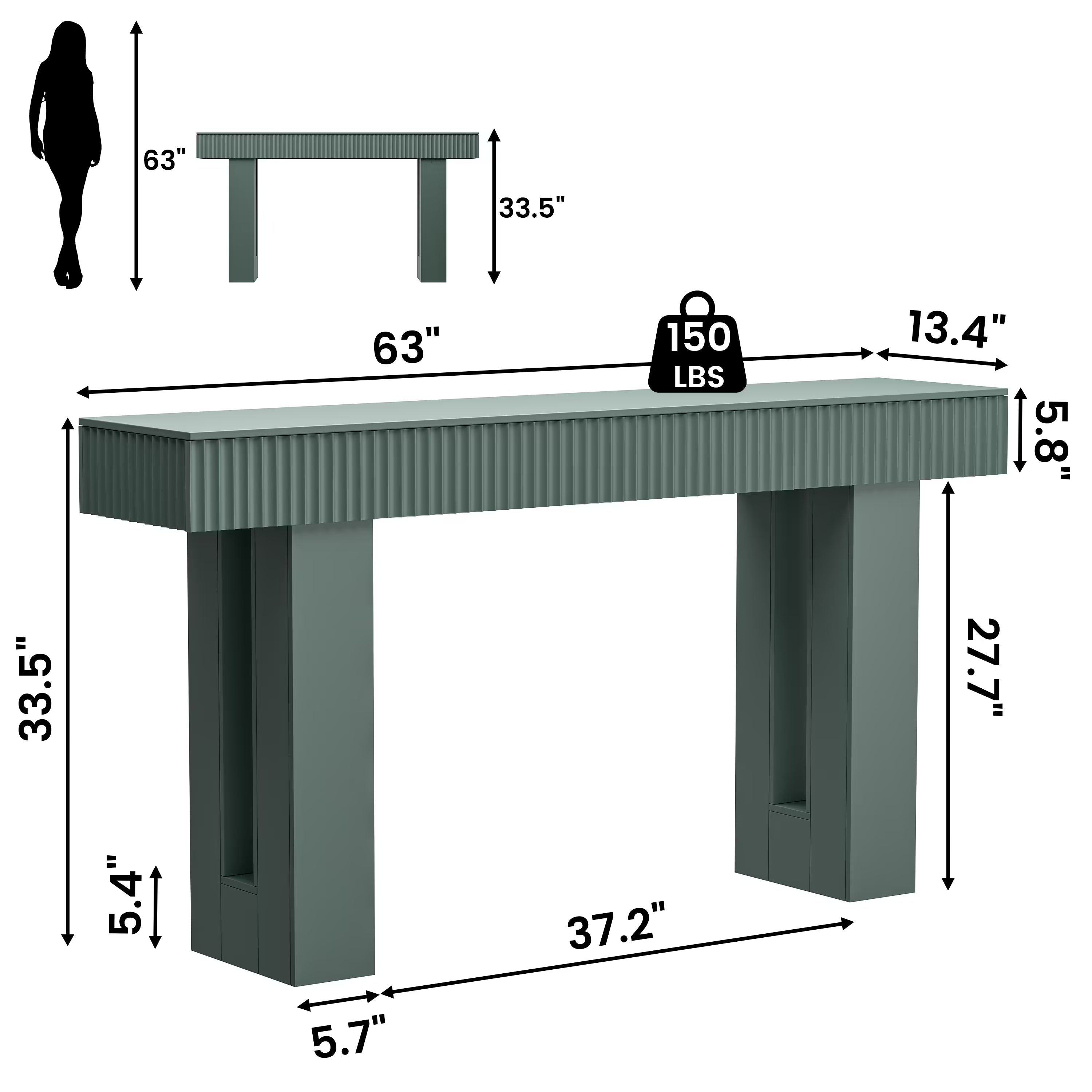 Anymaple HLG193 Green 63 inch fluted console table, long narrow console table styled in a living space