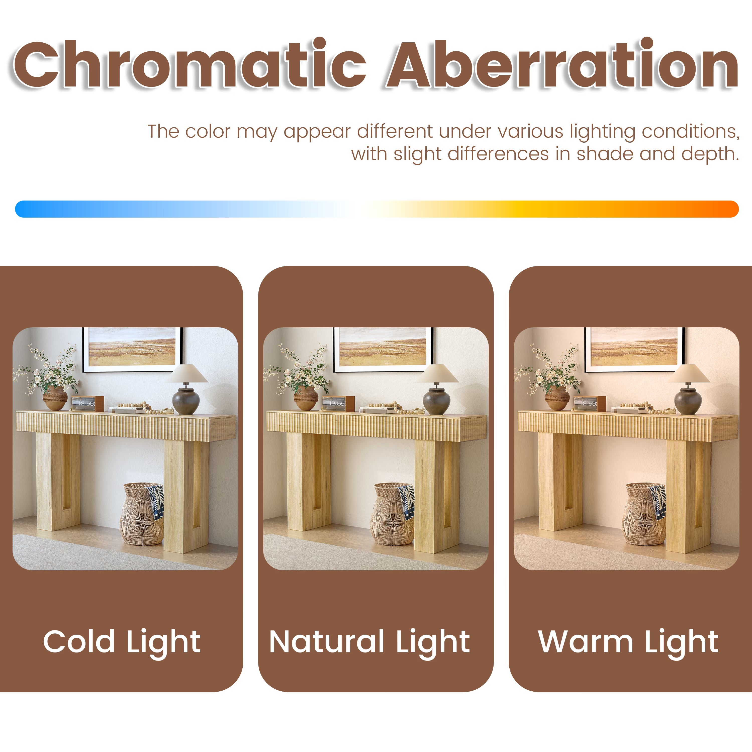 Anymaple HLG193 Oak 63 inch fluted console table, color comparison chart for modern console table finishes