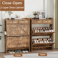 Anymaple Newport Brown 2-door shoe cabinet, adjustable panels for flexible shoe organization