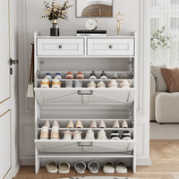 Anymaple Newport White 2-door shoe cabinet, flip drawer storage for sneakers flats sandals and daily shoes