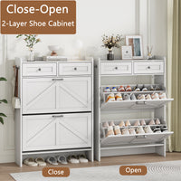 Anymaple Newport White 2-door shoe cabinet, narrow shoe cabinet styled for hallway foyer or apartment entryway