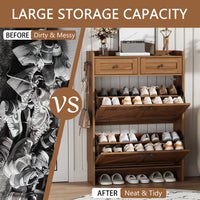 Anymaple Newport Walnut 2-door shoe cabinet, adjustable panels for flexible shoe organization