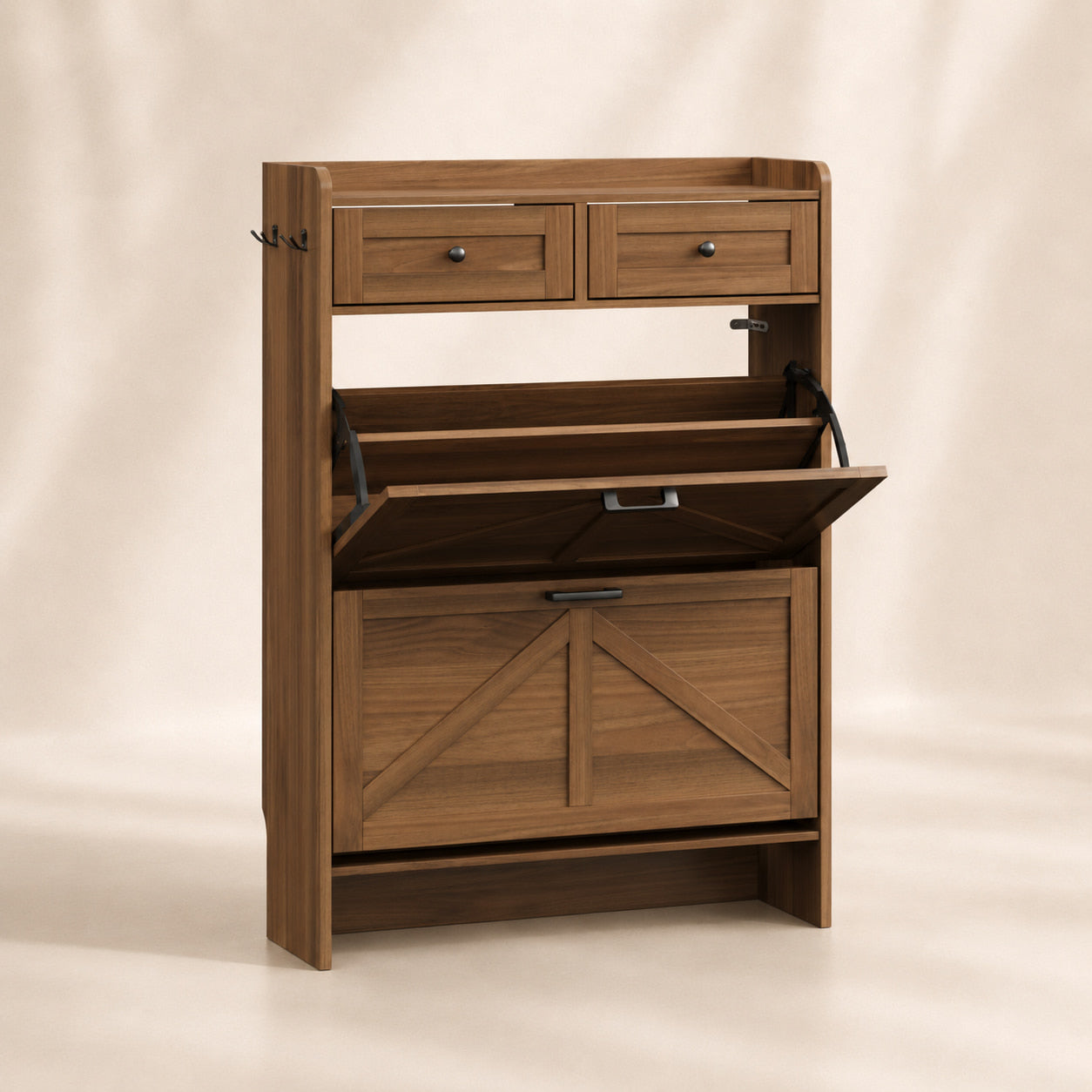 Anymaple Newport Walnut 2-door shoe cabinet, 2-door shoe cabinet for entryway shoe storage