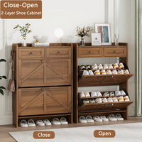 Anymaple Newport Walnut 2-door shoe cabinet, hidden shoe storage that keeps footwear out of sight and reduces clutter