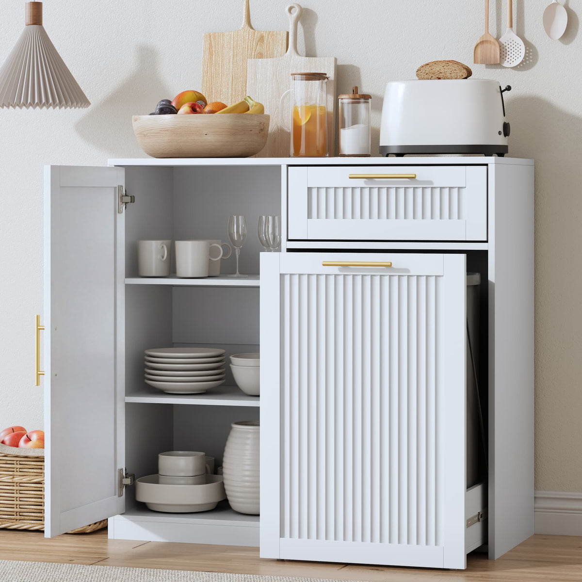Linear 13 Gallons Pull Out Trash Can Cabinet with Storage