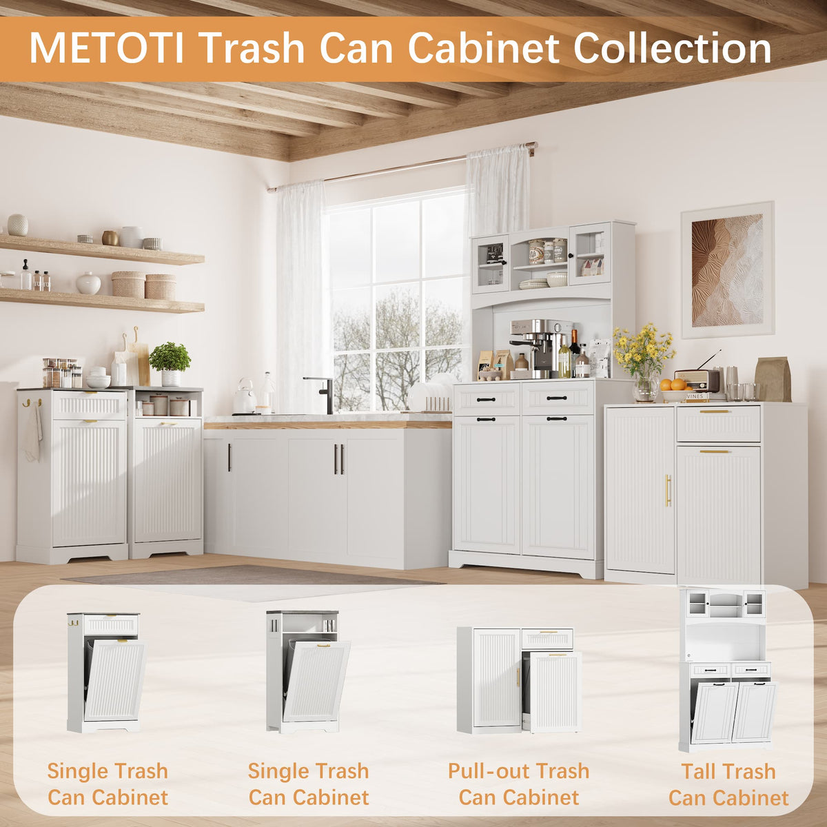 Linear 13 Gallons Pull Out Trash Can Cabinet with Storage