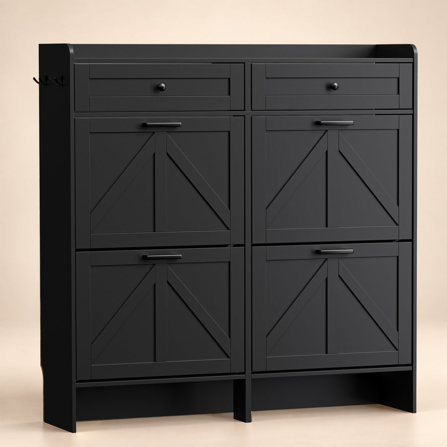 Newport Collection 4-Door Shoe Cabinet in Black - front view