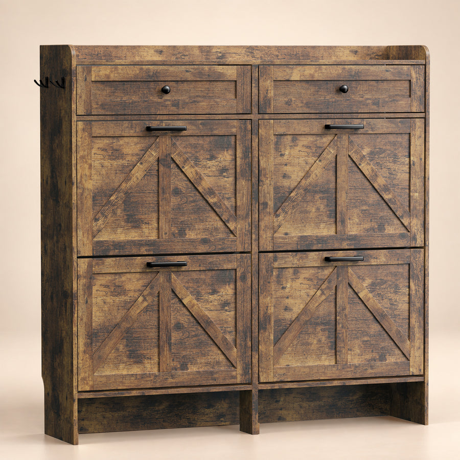Newport Collection 4-Door Shoe Cabinet in Brown - front view