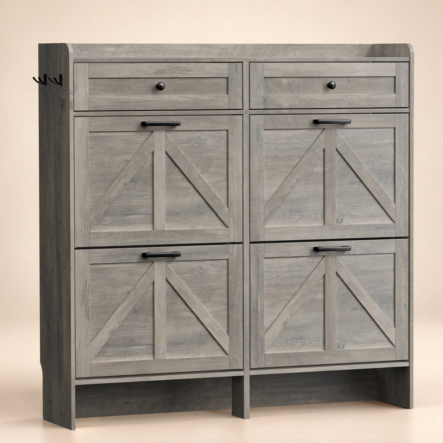 Newport Collection 4-Door Shoe Cabinet in Gray - front view