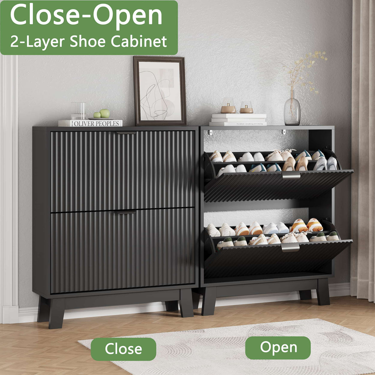 Linea Shoe Cabinet with 2 Flip Drawers