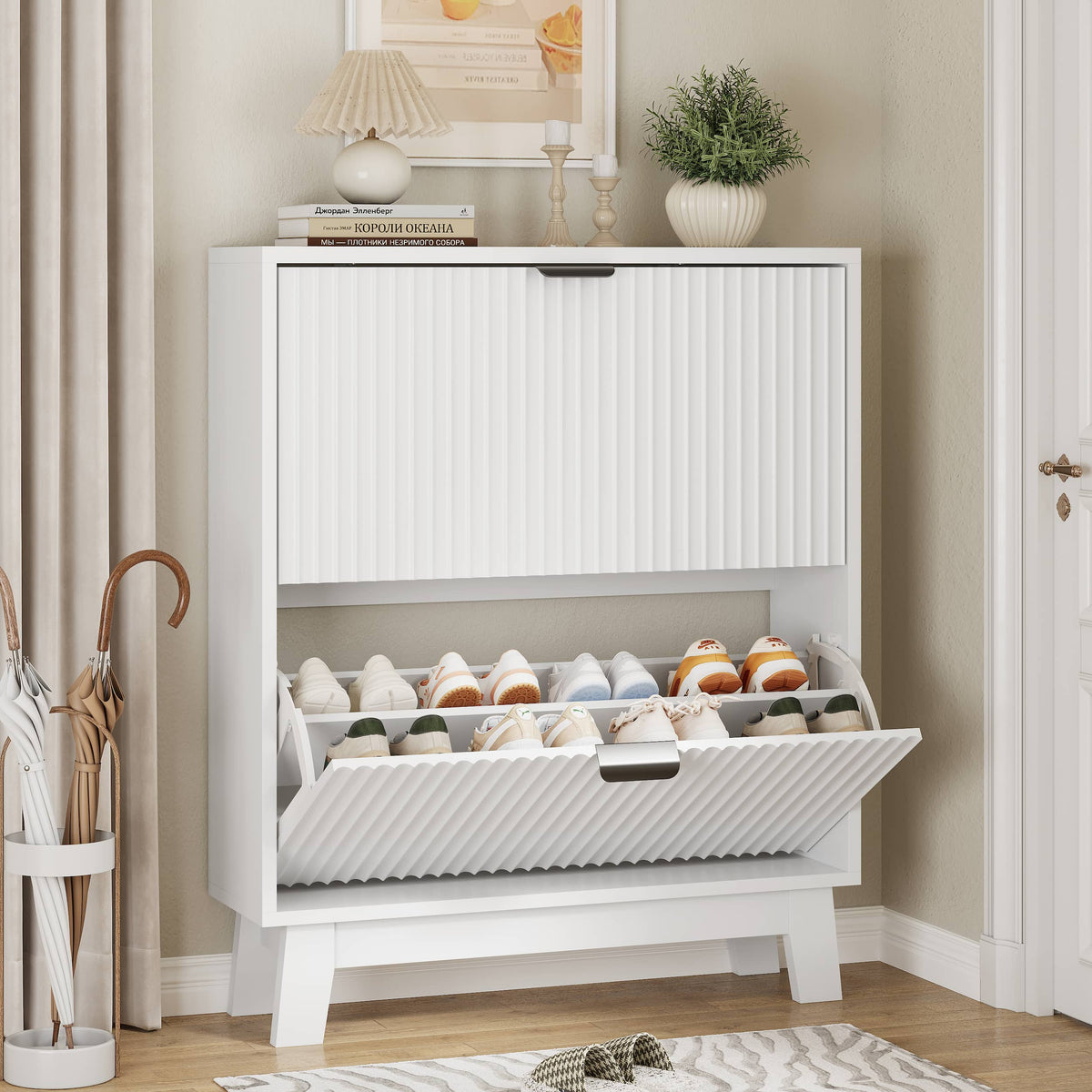 Linea Shoe Cabinet with 2 Flip Drawers