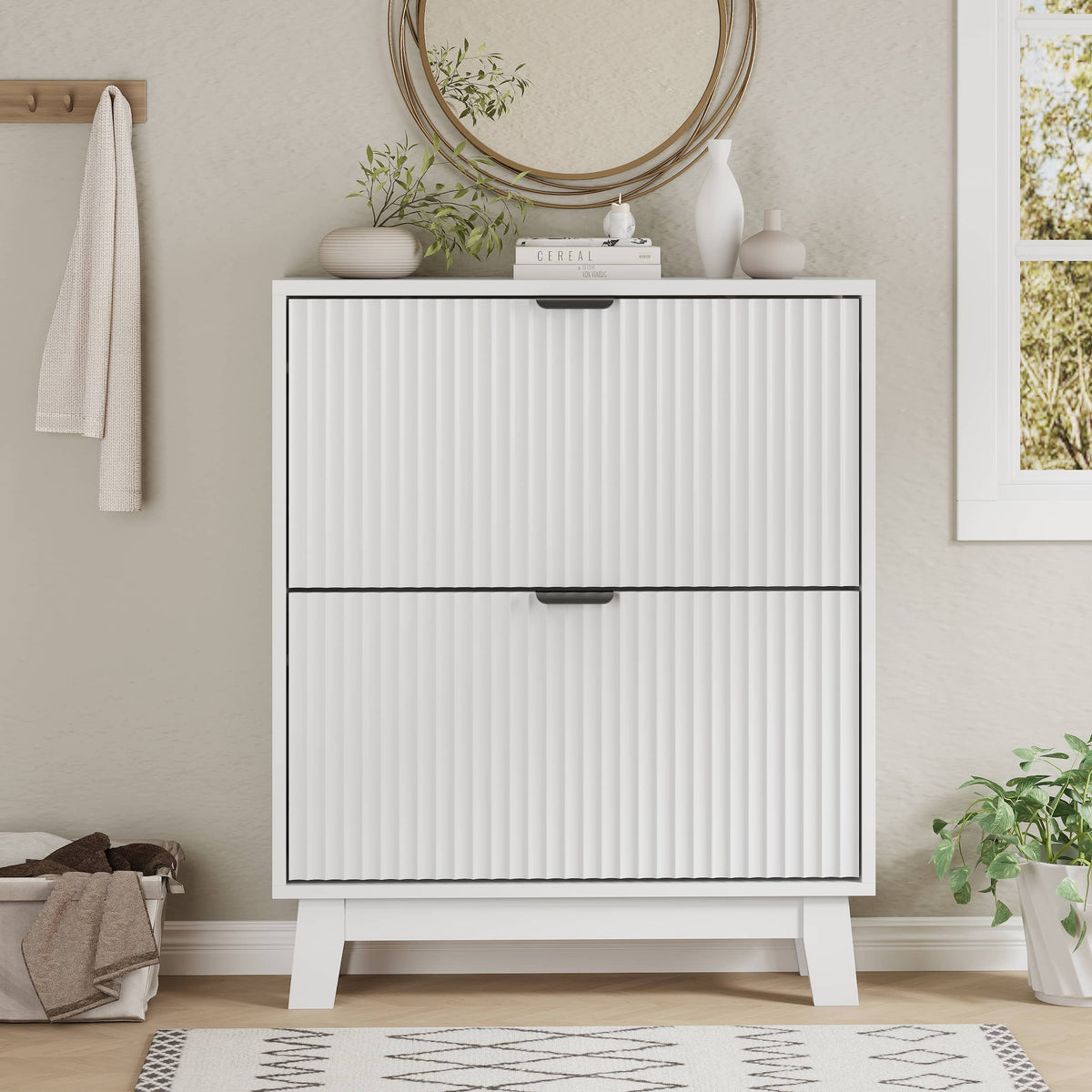Linea Shoe Cabinet with 2 Flip Drawers