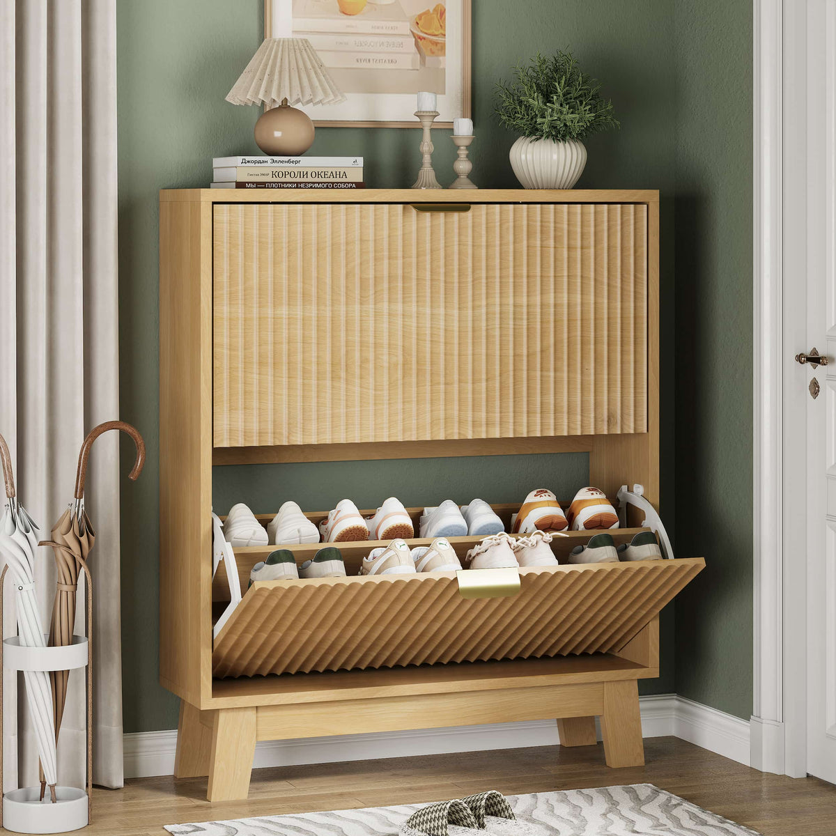 Linea Shoe Cabinet with 2 Flip Drawers