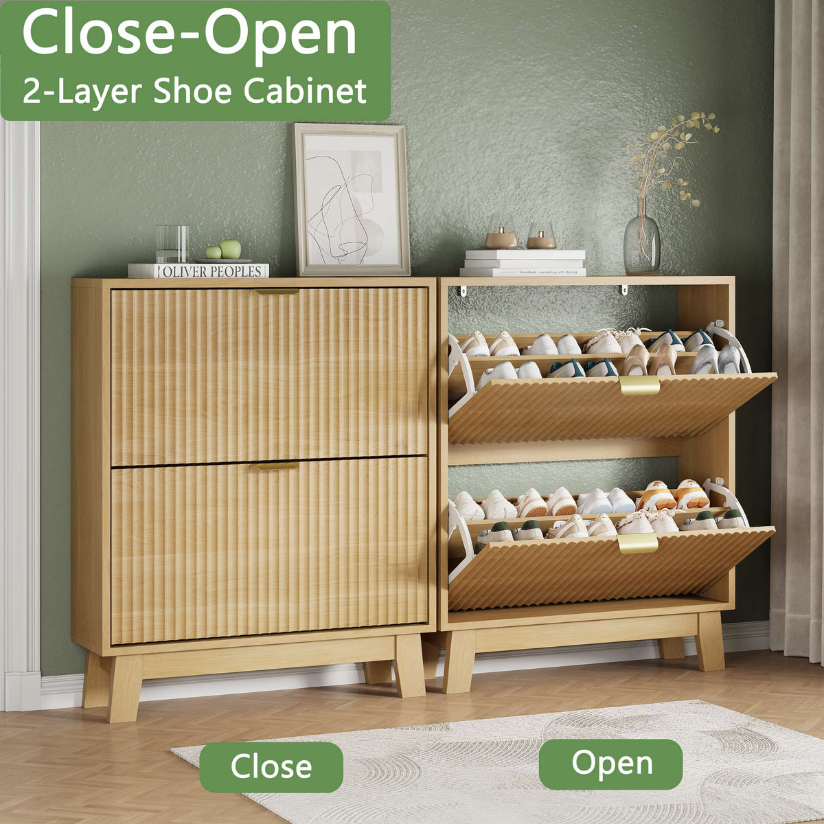 Linea Shoe Cabinet with 2 Flip Drawers