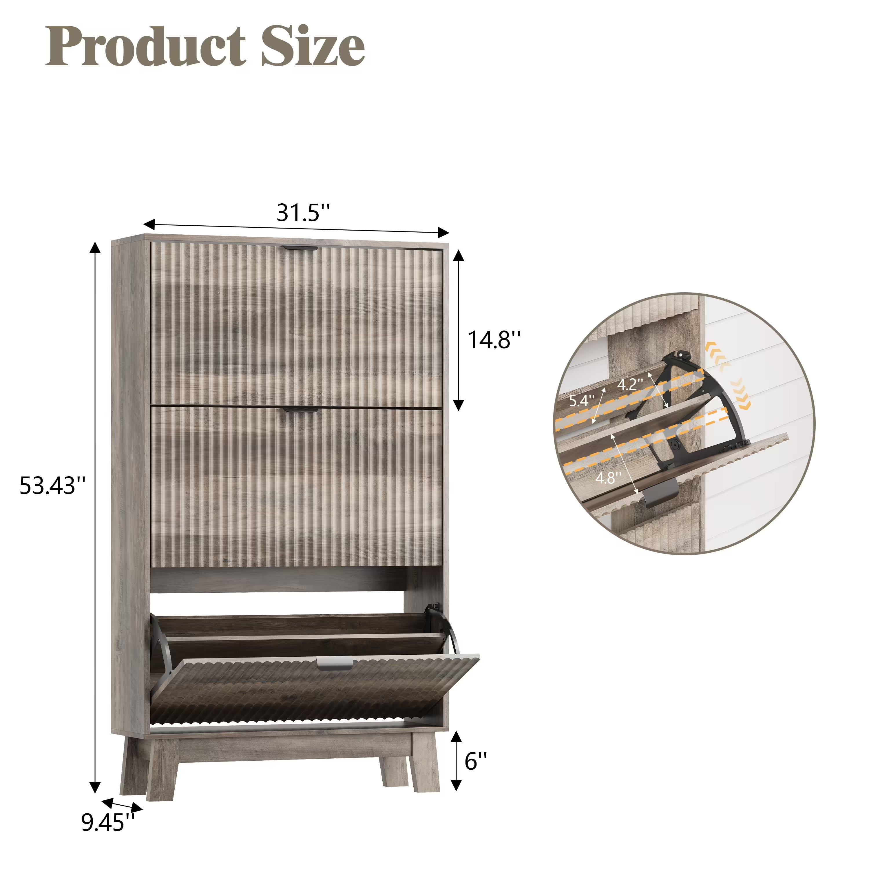 Anymaple gray shoe cabinet dimensions measuring 31.5 inches wide and 53.43 inches high