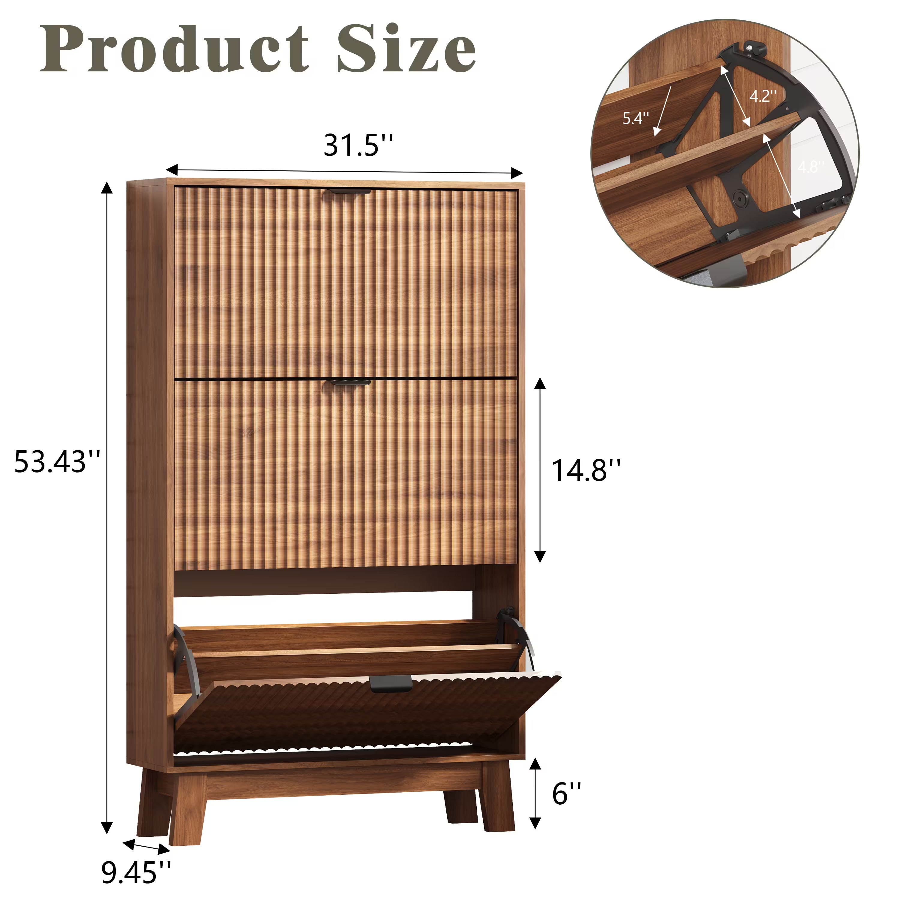 Anymaple walnut shoe cabinet dimensions measuring 31.5 inches wide and 53.43 inches high