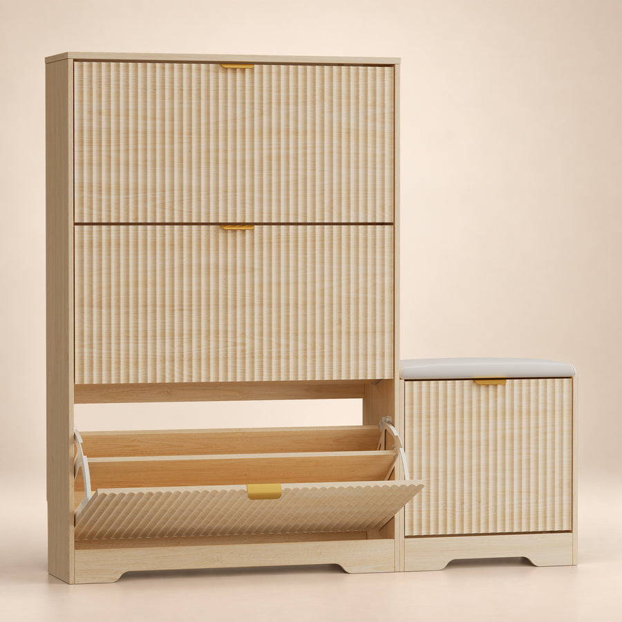 Linea Shoe Cabinet with 3 Flip Drawers & Bench