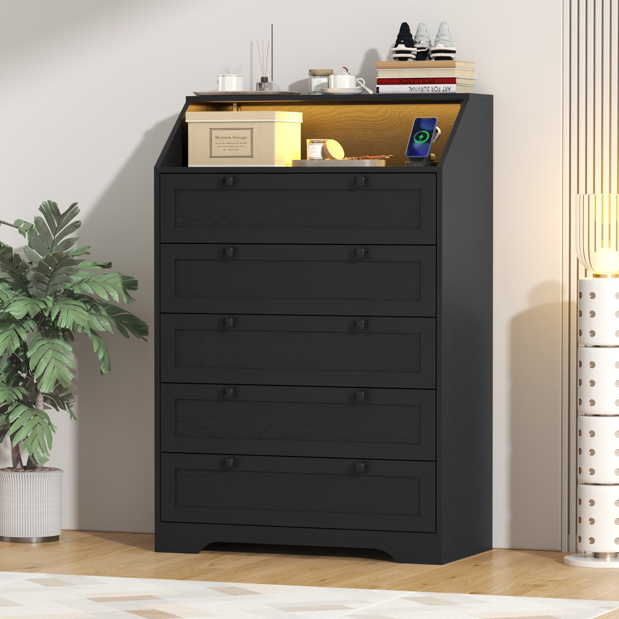 Wodeer Ashford HLG102 black dresser and chest of drawers for modern bedroom decor
