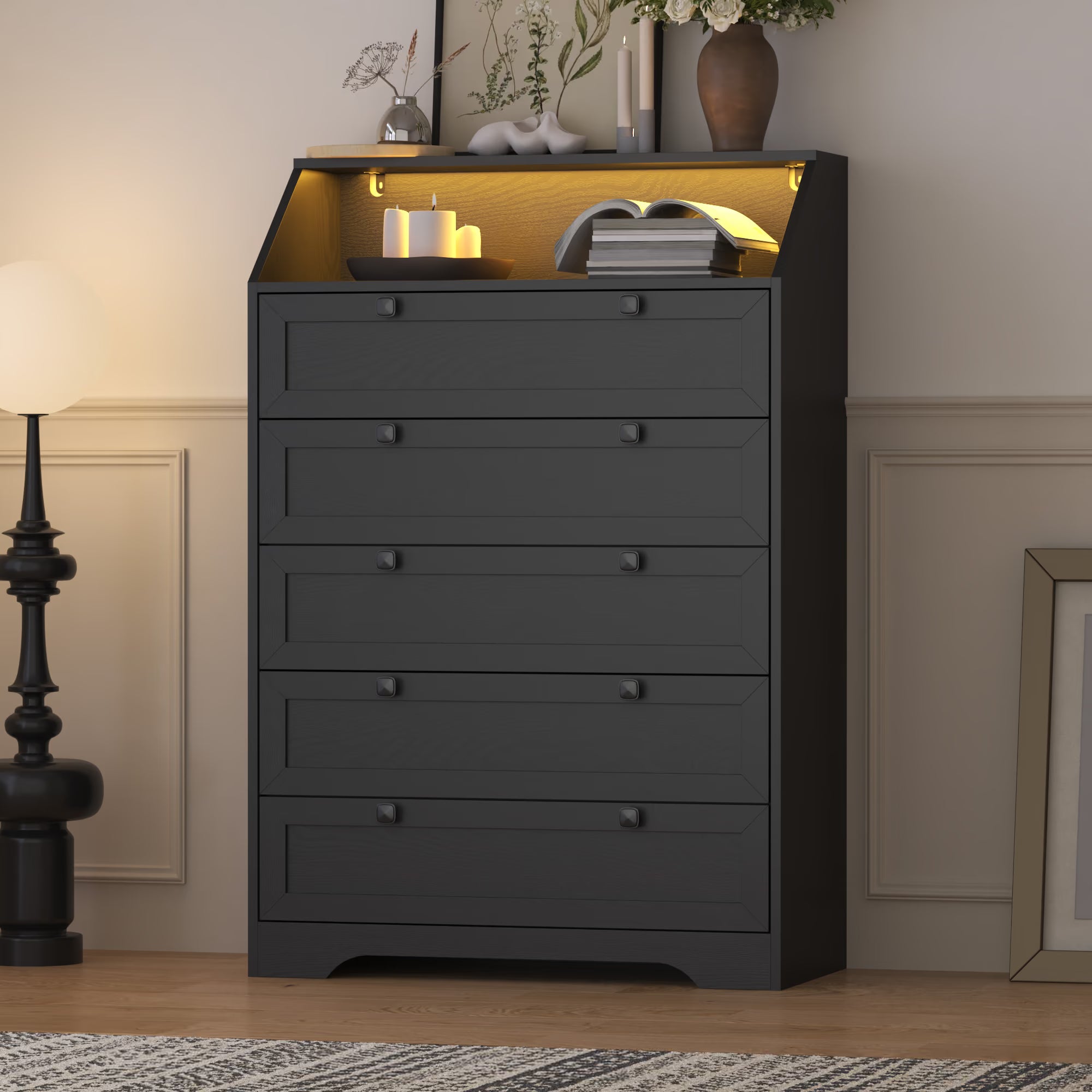 Tall black dresser storage cabinet for living room and bedroom by Wodeer HLG102