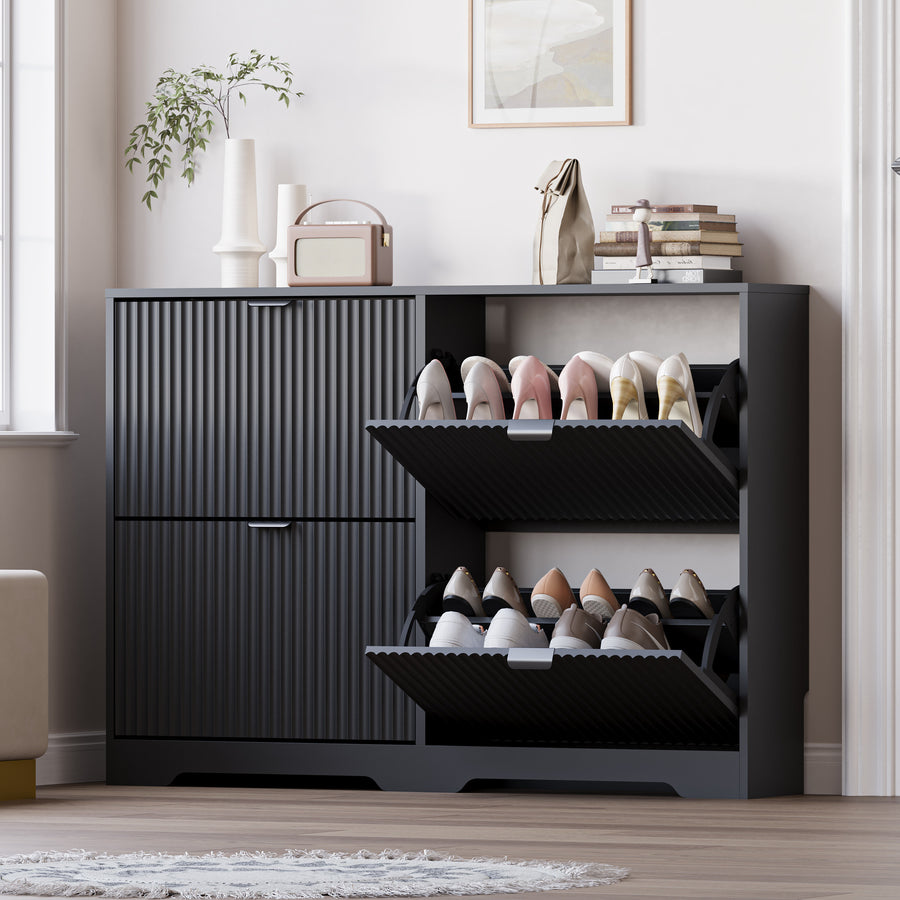 Linea Shoe Cabinet with 4 Flip Drawers