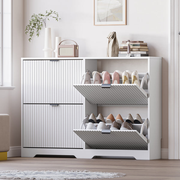 Linea Shoe Cabinet with 4 Flip Drawers