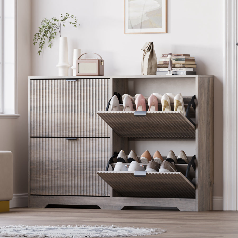 Linea Shoe Cabinet with 4 Flip Drawers