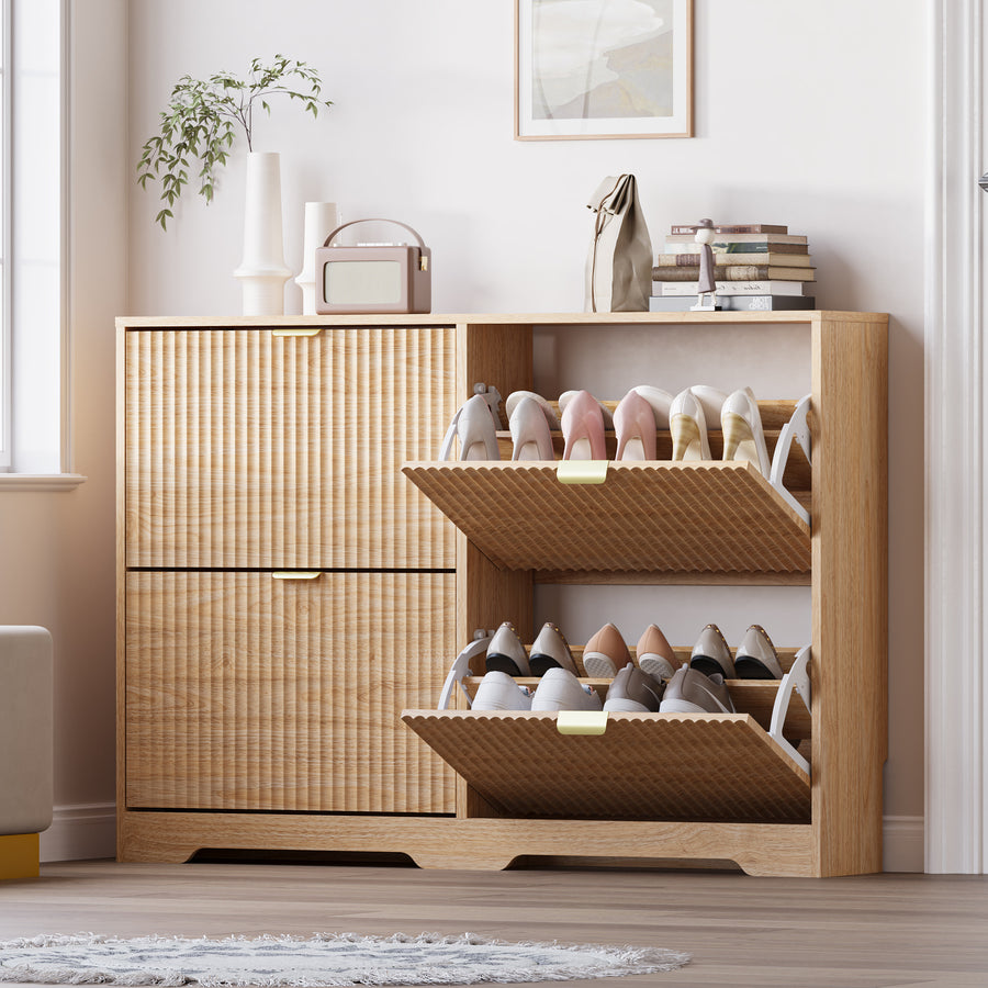 Linea Shoe Cabinet with 4 Flip Drawers
