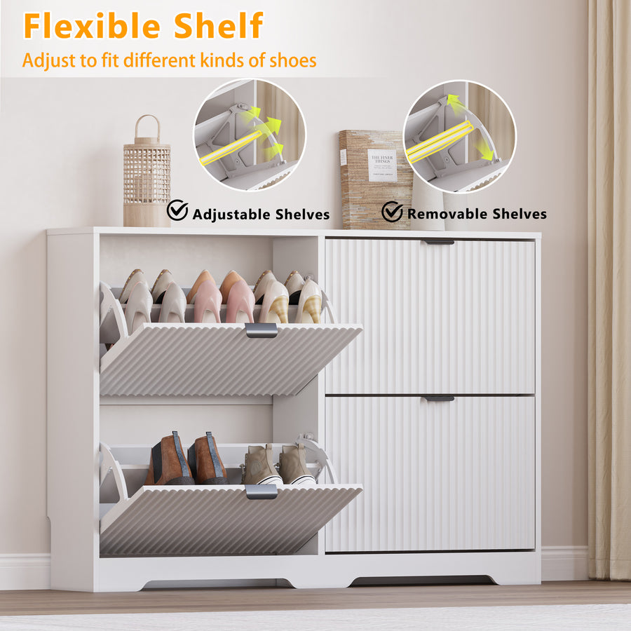 Linea Shoe Cabinet with 4 Flip Drawers