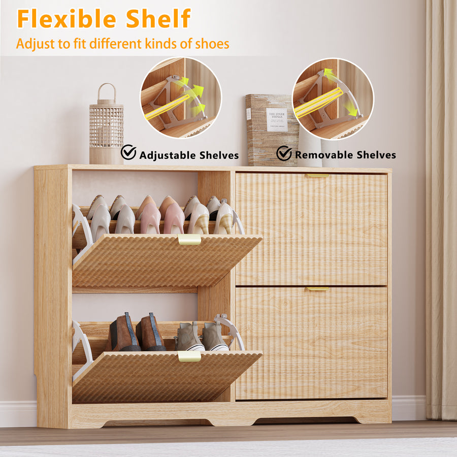 Linea Shoe Cabinet with 4 Flip Drawers