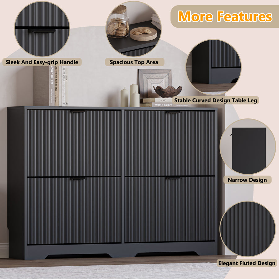 Linea Shoe Cabinet with 4 Flip Drawers